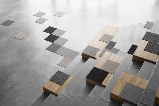 Industrial carpet tile flooring install