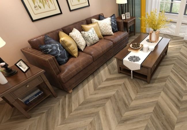 Living Room Chevron Flooring Dubai