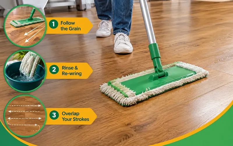 Step 4 Mop in sections, following the grain
